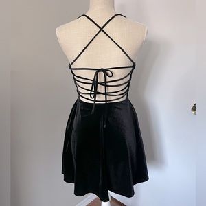 Black Velvet Criss Cross Strap Mini Dress Windsor